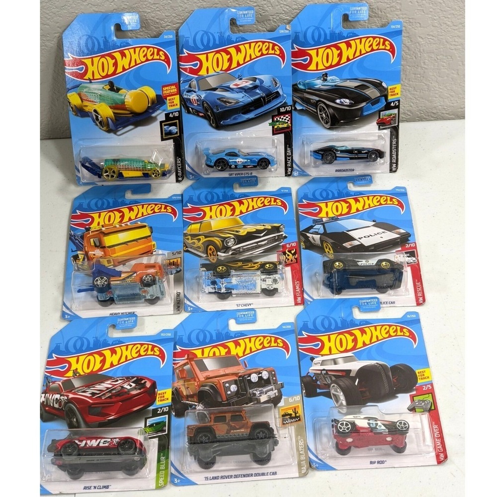 Hot Wheels Lot of 9 Diecast Cars Lamborghini Viper Land Rover 57 Chevy New NIB